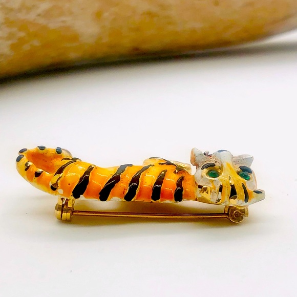 Rare Vintage Signed Weiss Tiger Tiny Enamel Brooch tiger 🐅 - Picture 4 of 8